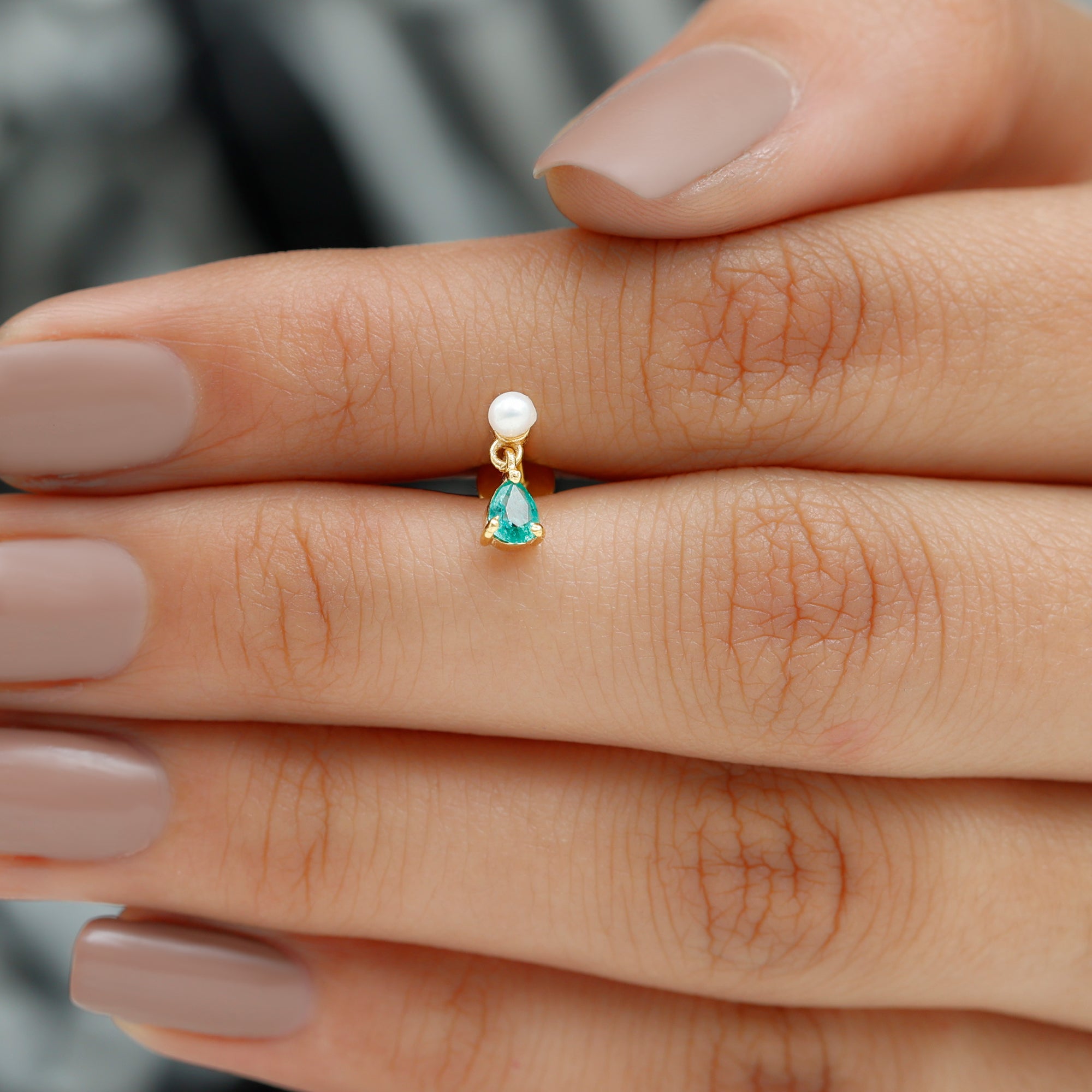 Freshwater Pearl and Emerald Helix Dangle Earring Emerald - ( AAA ) - Quality - Rosec Jewels