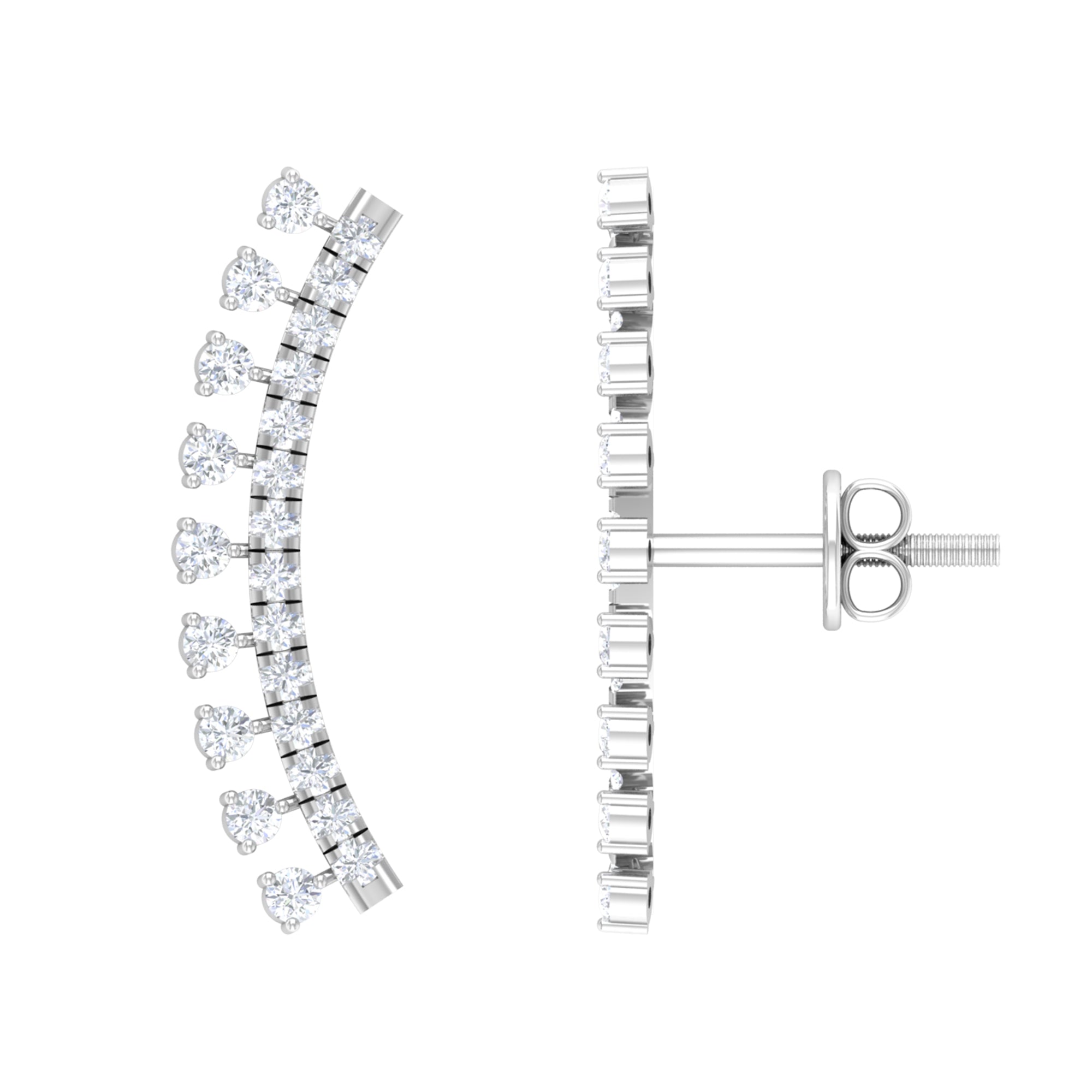 Unique Certified Moissanite Curved Crawler Earring Moissanite - ( D-VS1 ) - Color and Clarity - Rosec Jewels