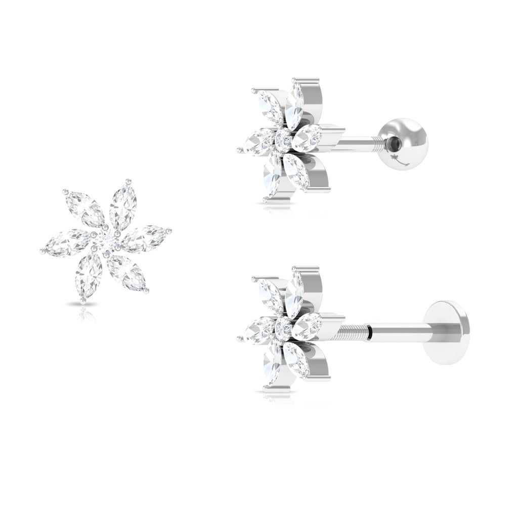 Marquise Moissanite Flower Earring for Cartilage Piercing Moissanite - ( D-VS1 ) - Color and Clarity - Rosec Jewels