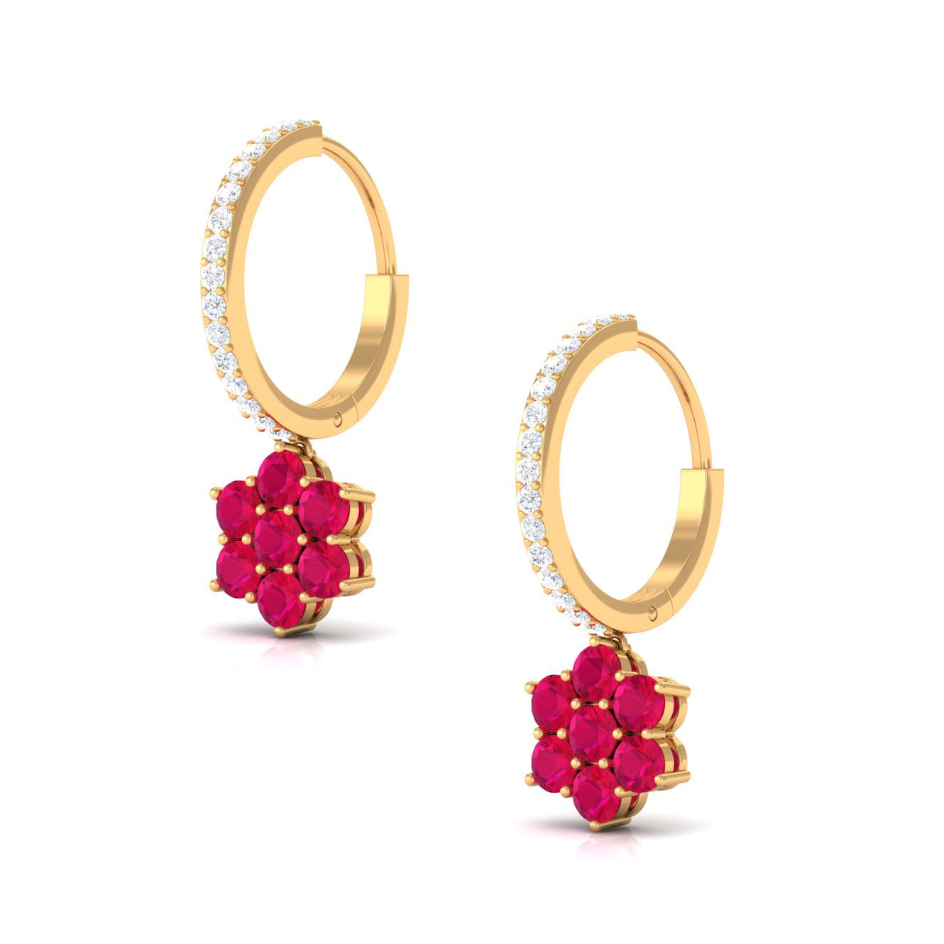 2.25 CT Ruby and Moissanite Flower Drop Dangle Earrings Ruby - ( AAA ) - Quality - Rosec Jewels