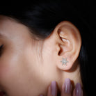 Snowflake Stud Earrings with Bezel Set Diamond Diamond - ( HI-SI ) - Color and Clarity - Rosec Jewels