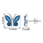 2 CT Butterfly Stud Earrings with Round and Marquise Cut London Blue Topaz London Blue Topaz - ( AAA ) - Quality - Rosec Jewels