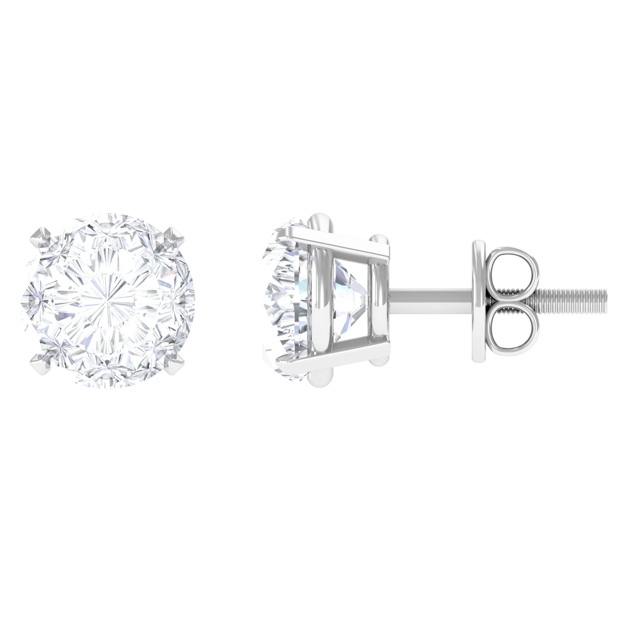 Round Shape Moissanite Solitaire Stud Earrings in Claw Setting Moissanite - ( D-VS1 ) - Color and Clarity - Rosec Jewels