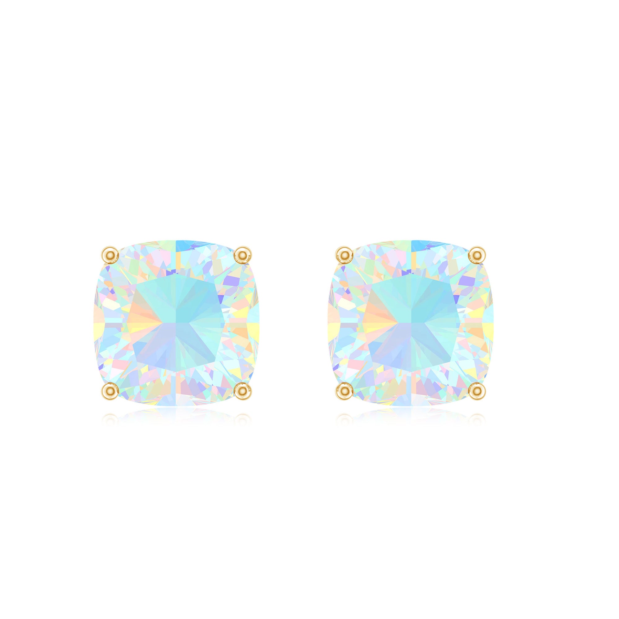 7 MM Cushion Cut Ethiopian Opal Solitaire Stud Earrings in Prong Setting Ethiopian Opal - ( AAA ) - Quality - Rosec Jewels