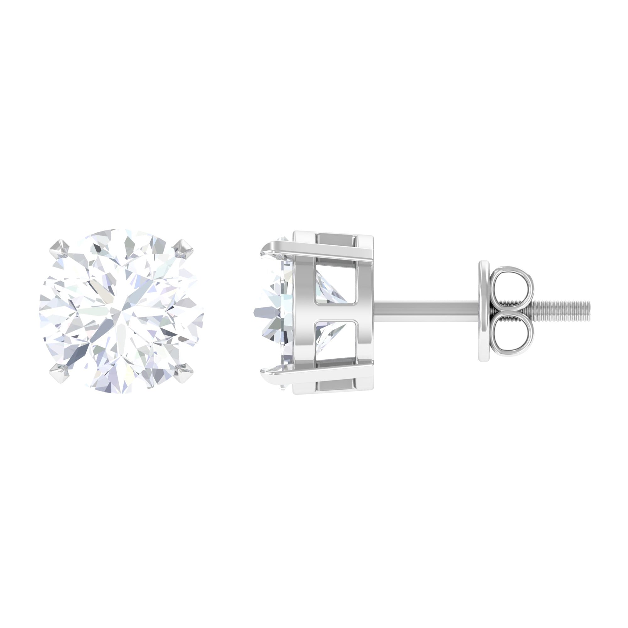 Round Moissanite Solitaire Stud Earrings in Claw Setting Moissanite - ( D-VS1 ) - Color and Clarity - Rosec Jewels