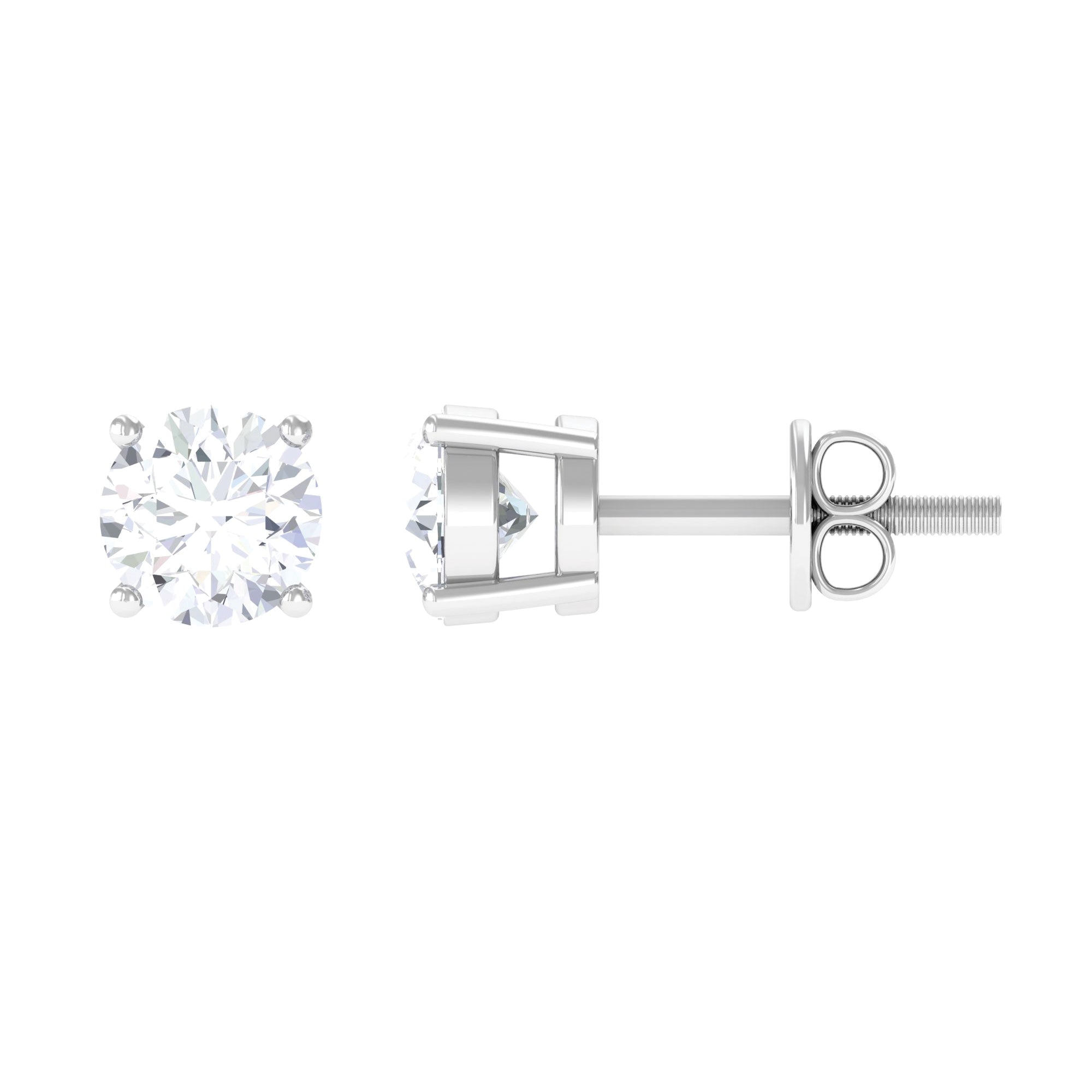 Round Moissanite Minimal Solitaire Silver Stud Earrings in Prong Setting Moissanite - ( D-VS1 ) - Color and Clarity 92.5 Sterling Silver - Rosec Jewels