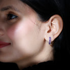 Natural Amethyst Moissanite Hoop Earrings Amethyst - ( AAA ) - Quality 92.5 Sterling Silver - Rosec Jewels