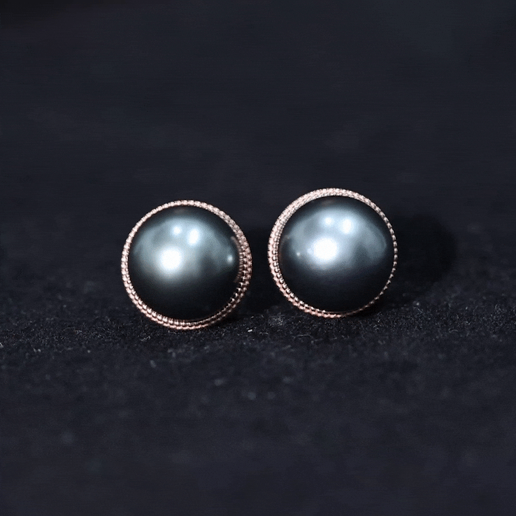 Beaded Bezel Set Tahitian Pearl Solitaire Gold Stud Earring Tahitian pearl - ( AAA ) - Quality - Rosec Jewels