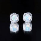 Real Ethiopian Opal and Diamond Halo Stud Earrings Ethiopian Opal - ( AAA ) - Quality - Rosec Jewels