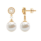 Freshwater Pearl and Diamond Dangle Drop Earrings Freshwater Pearl - ( AAA ) - Quality - Rosec Jewels
