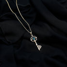Vintage Inspired Key Pendant with Oval London Blue Topaz and Diamond London Blue Topaz - ( AAA ) - Quality - Rosec Jewels