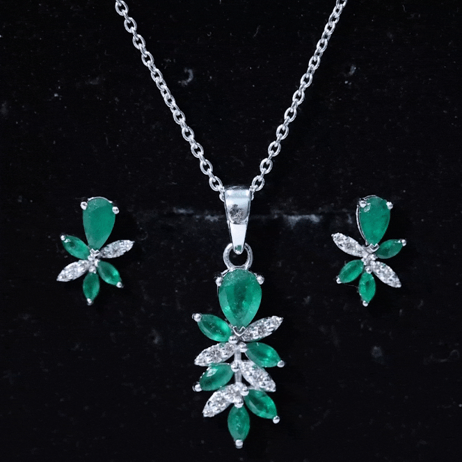 1.75 CT Nature Inspired Emerald and Diamond Dangle jewelry Set Emerald - ( AAA ) - Quality - Rosec Jewels