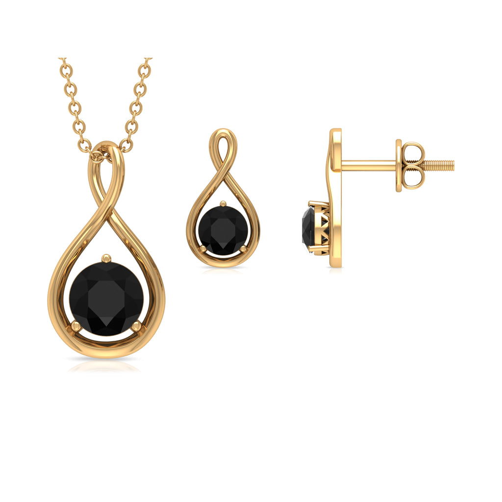 Round Cut Created Black Diamond Solitaire Infinity Earrings and Necklace Set Lab Created Black Diamond - ( AAAA ) - Quality - Rosec Jewels