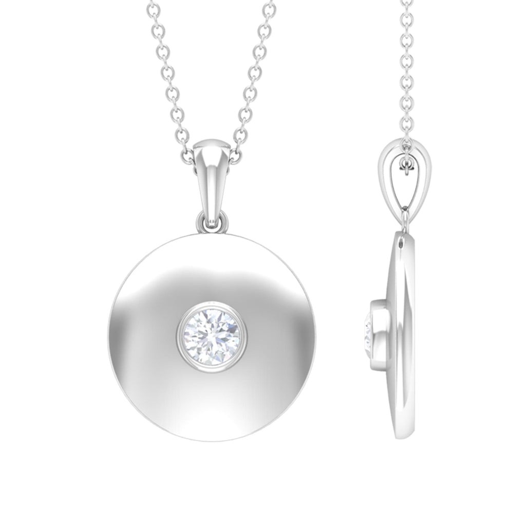 4 MM Round Moissanite Solitaire Disc pendant in Bezel Setting Moissanite - ( D-VS1 ) - Color and Clarity - Rosec Jewels