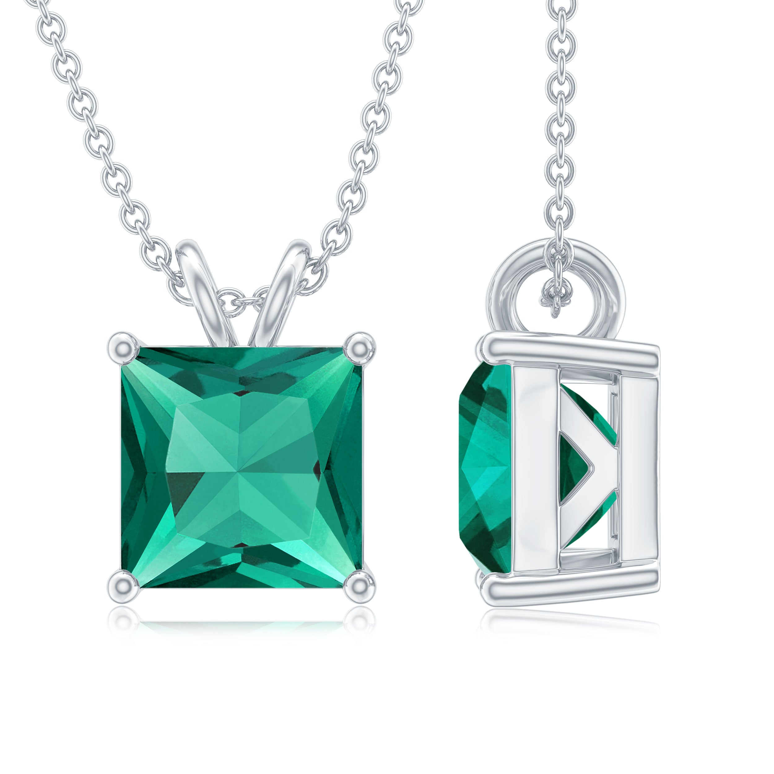 1.2 CT Princess Cut Created Emerald Solitaire Silver Pendant for Women - Rosec Jewels