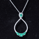 Emerald and Diamond Teardrop Necklace with Graduated Style Emerald - ( AAA ) - Quality - Rosec Jewels