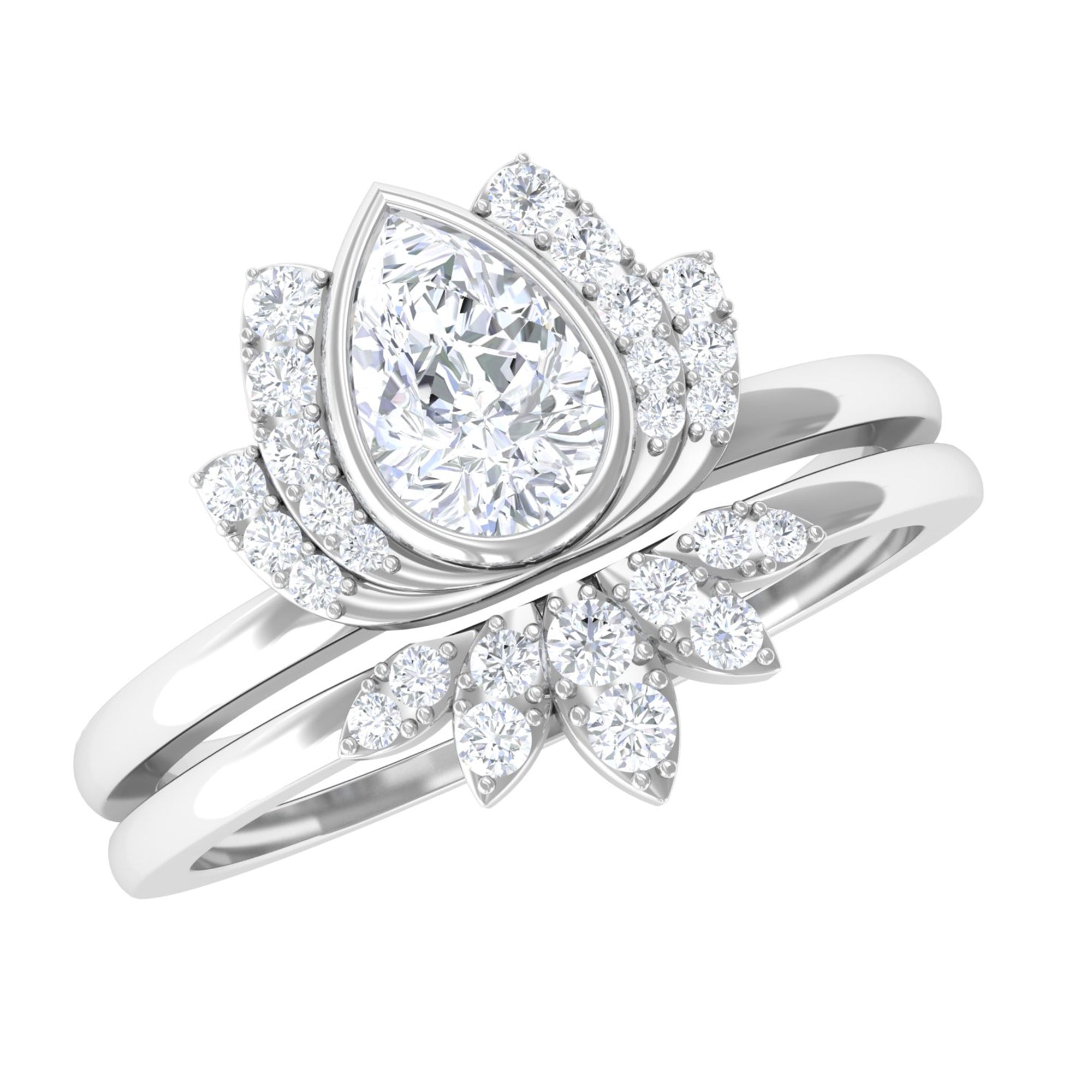3/4 CT Moissanite Lotus Flower Bridal Ring Set Moissanite - ( D-VS1 ) - Color and Clarity - Rosec Jewels