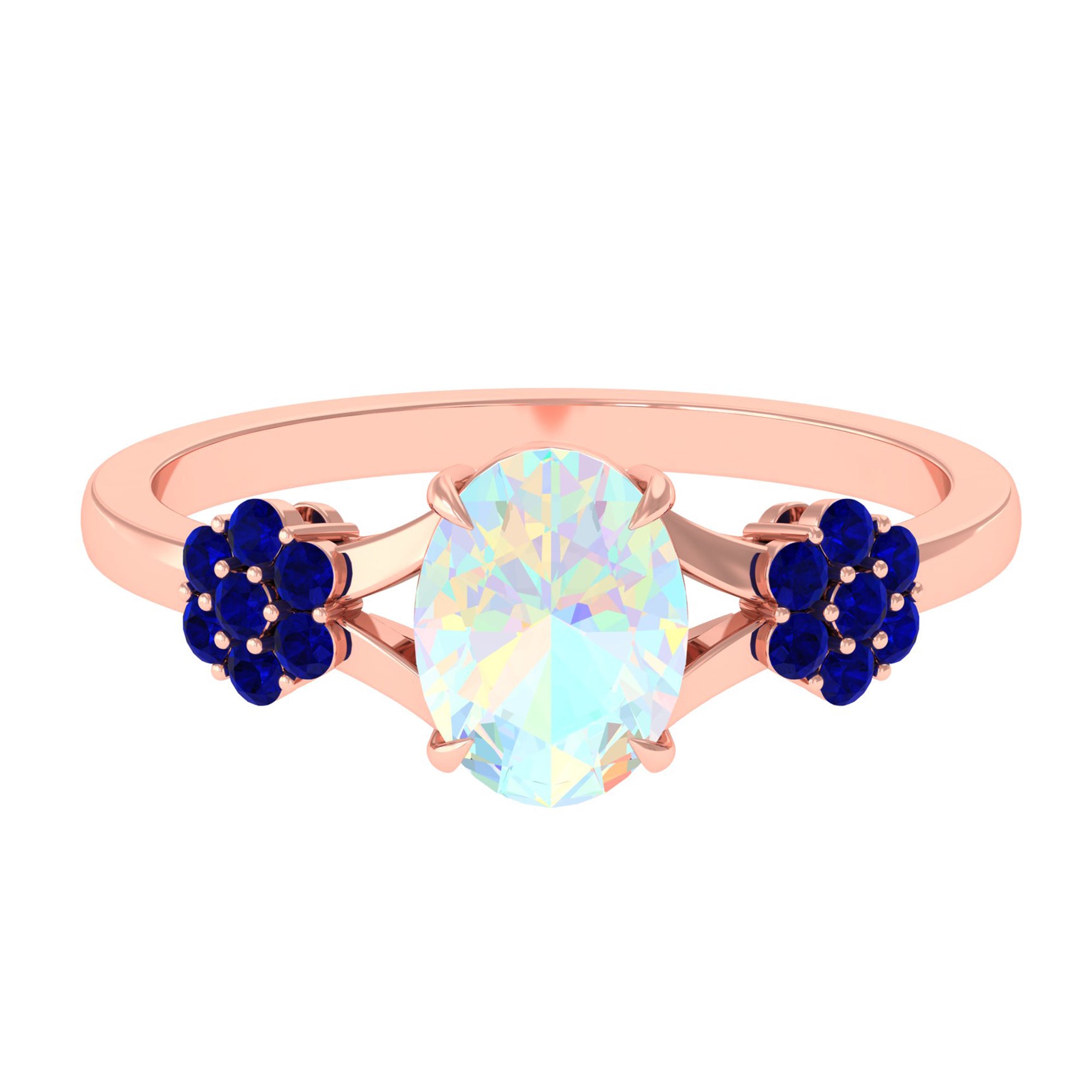 Oval Cut Ethiopian Opal Cocktail Engagement Ring with Blue Sapphire Ethiopian Opal - ( AAA ) - Quality - Rosec Jewels