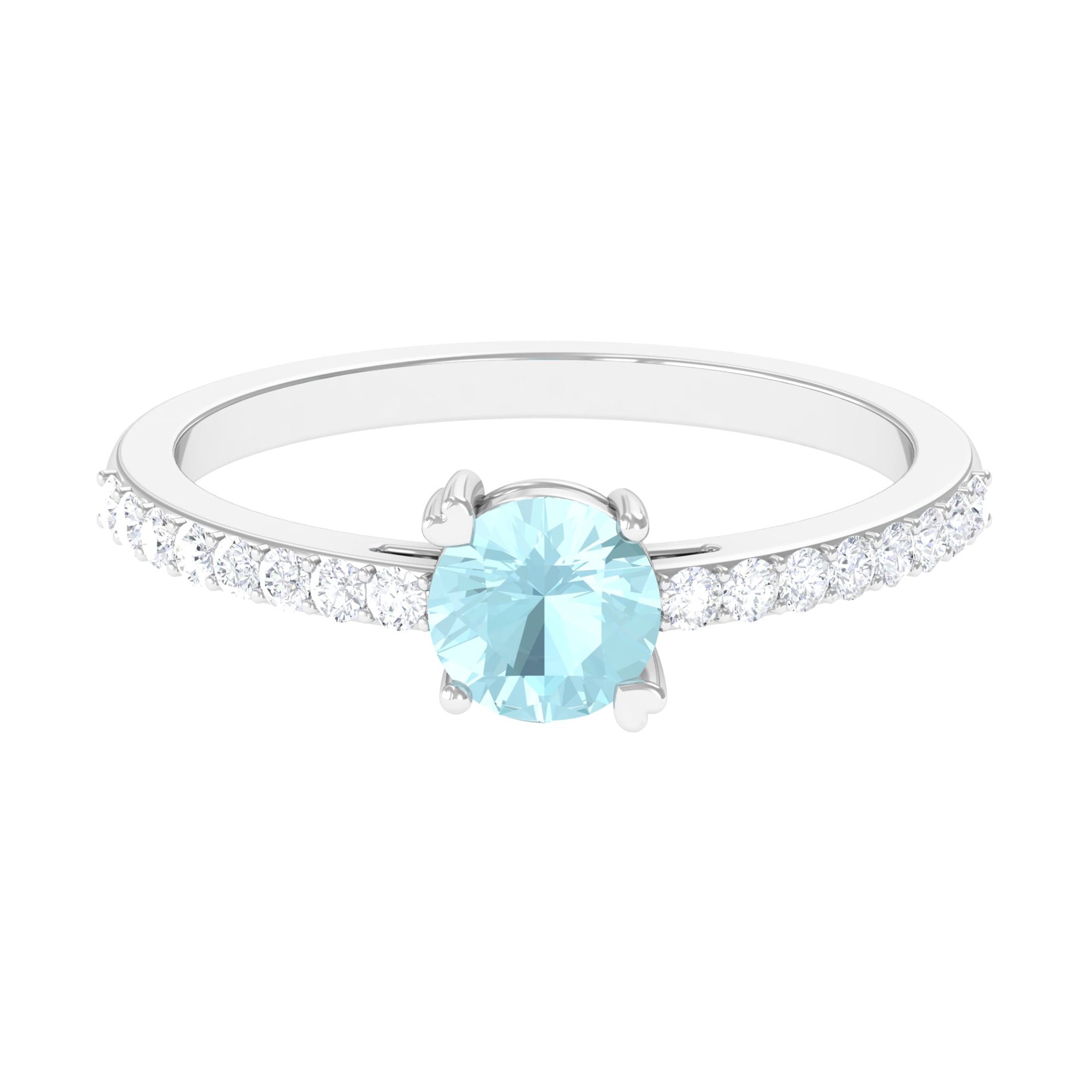 1 CT Round Solitaire Sky Blue Topaz and Diamond Ring Sky Blue Topaz - ( AAA ) - Quality - Rosec Jewels