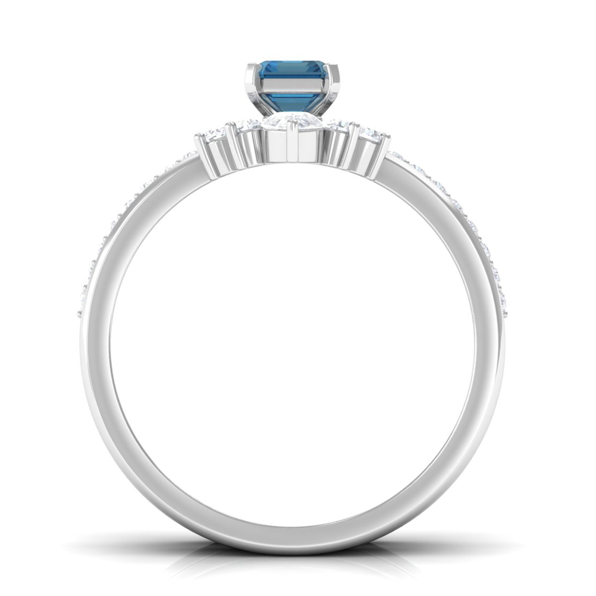 Octagon Cut London Blue Topaz Solitaire Ring Set with Diamond London Blue Topaz - ( AAA ) - Quality - Rosec Jewels