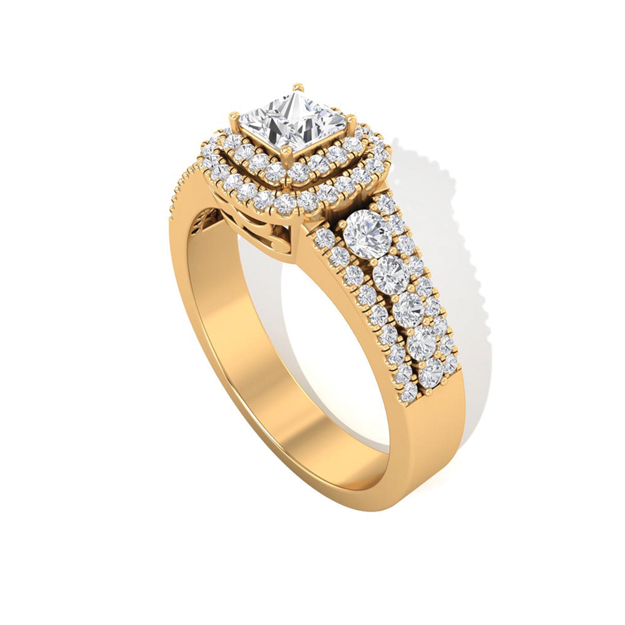 Zircon Double Halo Engagement Ring Zircon - ( AAAA ) - Quality - Rosec Jewels