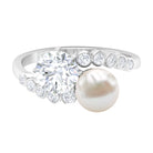 Freshwater Pearl and Moissanite Toi Et Moi Cocktail Ring Freshwater Pearl - ( AAA ) - Quality - Rosec Jewels