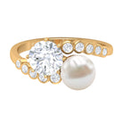 Freshwater Pearl and Moissanite Toi Et Moi Cocktail Ring Freshwater Pearl - ( AAA ) - Quality - Rosec Jewels