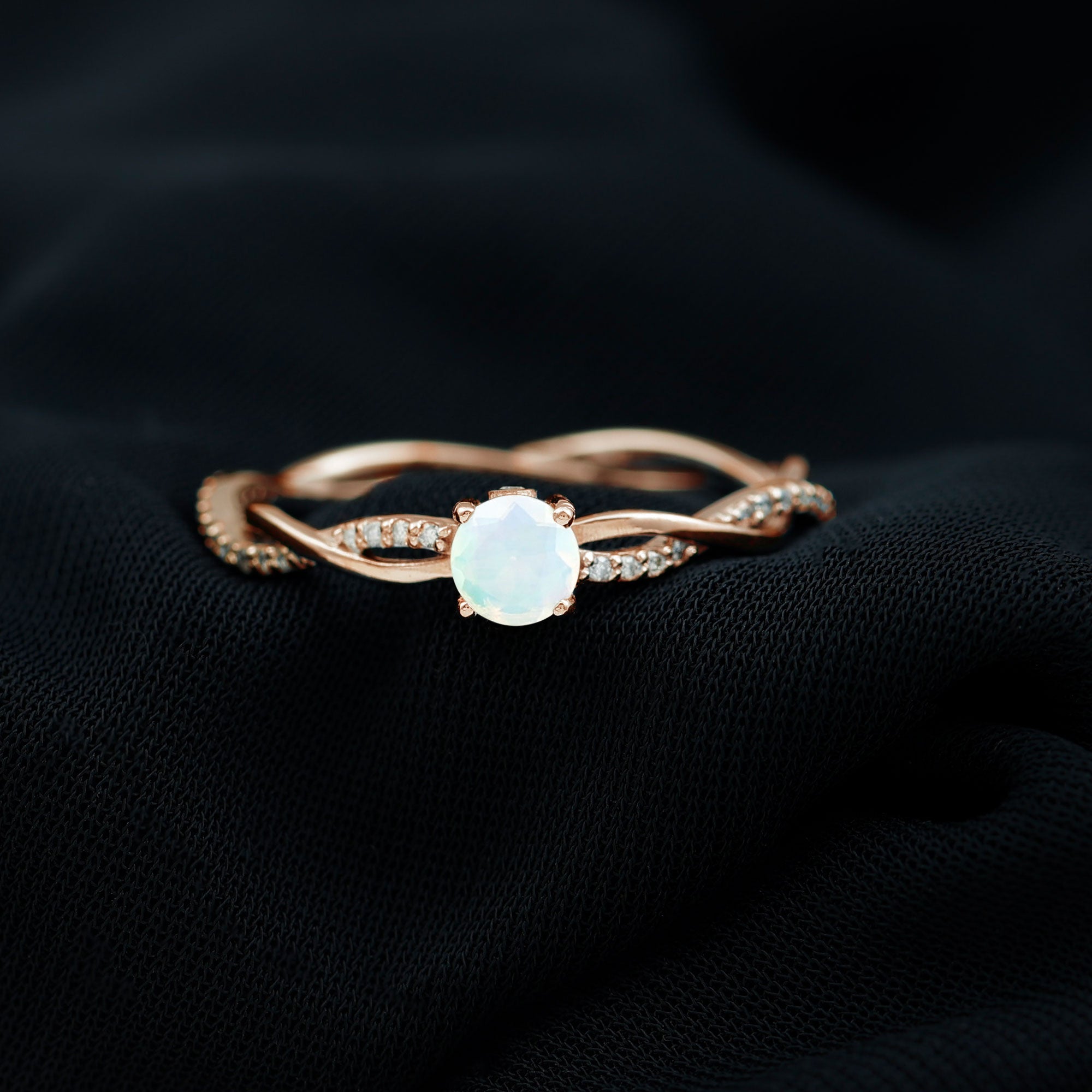 Ethiopian Opal Solitaire Ring with Diamond Braided Shank Ethiopian Opal - ( AAA ) - Quality - Rosec Jewels