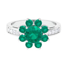 Round Shape Created Emerald Cluster Engagement Ring with Moissanite Lab Created Emerald - ( AAAA ) - Quality - Rosec Jewels