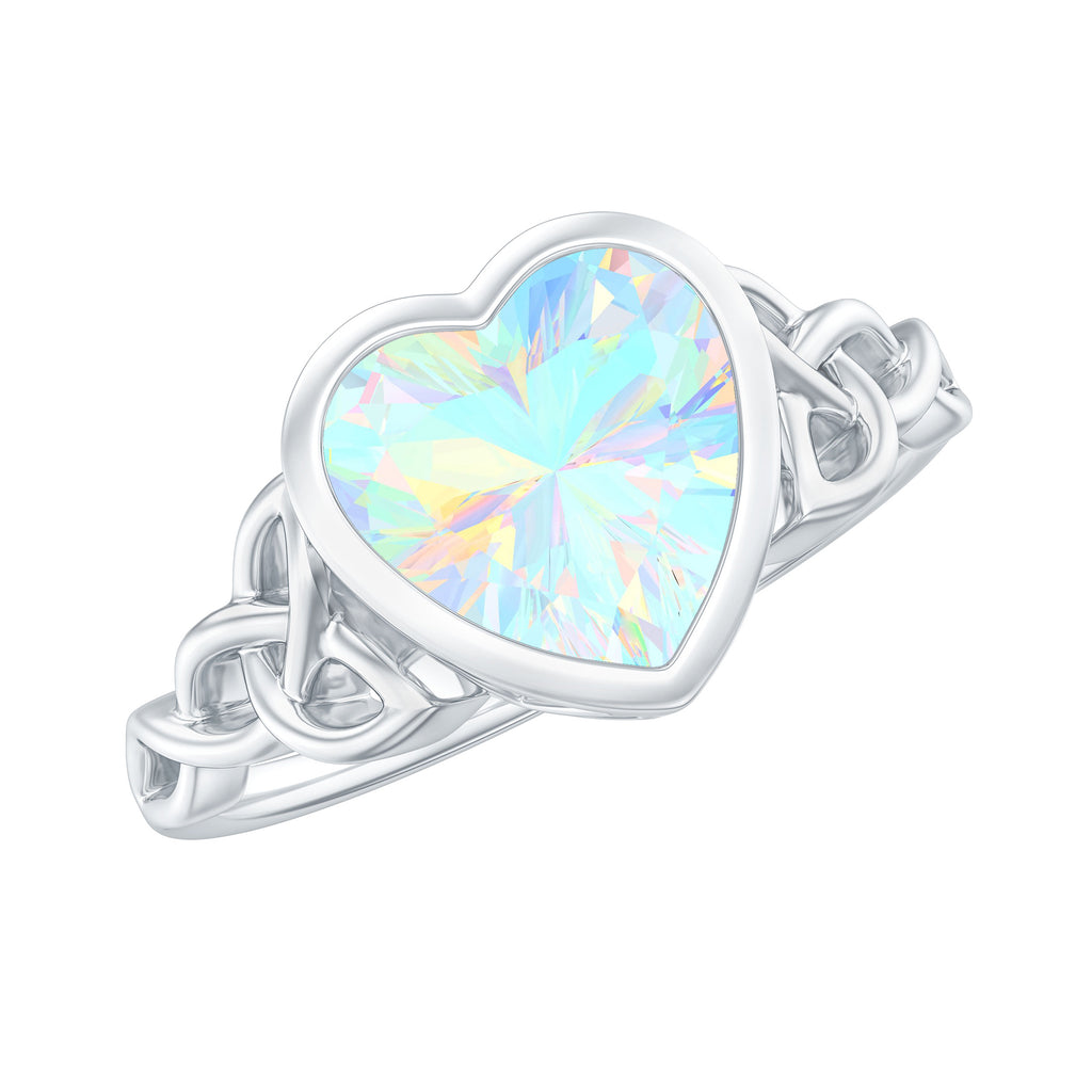 Bezel Set Heart Shape Ethiopian Opal Solitaire Celtic Knot Ring Ethiopian Opal - ( AAA ) - Quality - Rosec Jewels