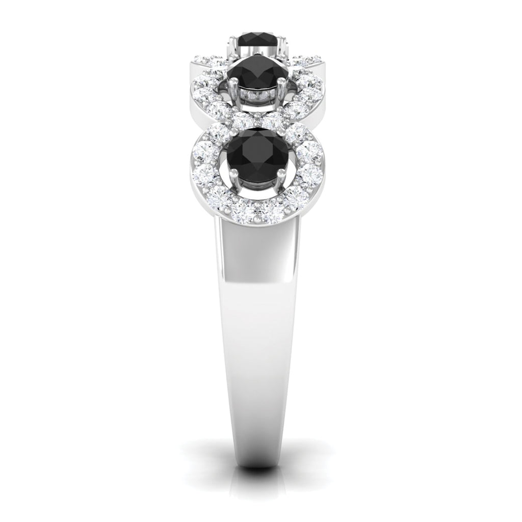 Round Black Diamond Classic Halo Half Eternity Band Ring with Moissanite Black Diamond - ( AAA ) - Quality - Rosec Jewels