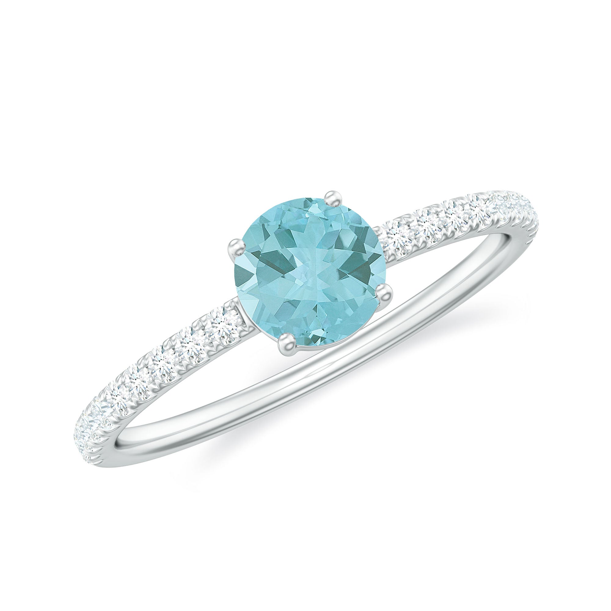 Sky Blue Topaz Solitaire Ring with Diamond Side Stones Sky Blue Topaz - ( AAA ) - Quality - Rosec Jewels