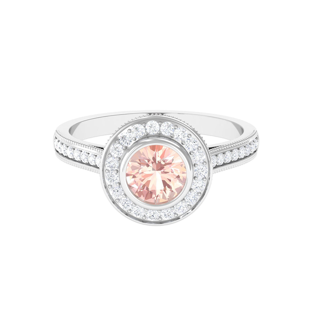 Classic Morganite Engagement Ring with Diamond Morganite - ( AAA ) - Quality - Rosec Jewels