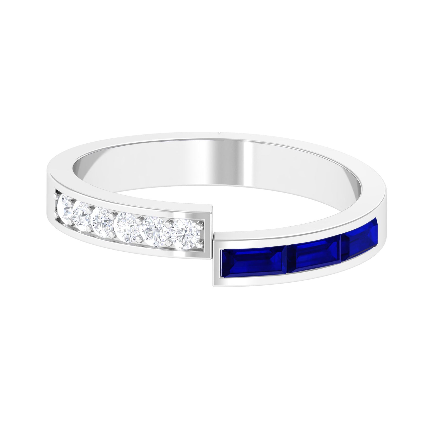 Blue Sapphire and Diamond Band Ring Blue Sapphire - ( AAA ) - Quality - Rosec Jewels