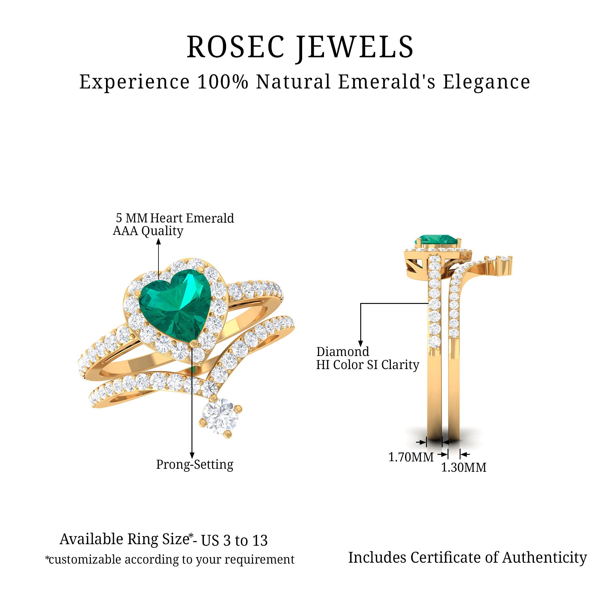 2 CT Heart Shape Emerald and Diamond Bridal Ring Set Emerald - ( AAA ) - Quality - Rosec Jewels