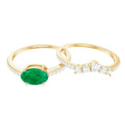 Oval Emerald East West Wedding Ring Set with Diamond Emerald - ( AAA ) - Quality - Rosec Jewels