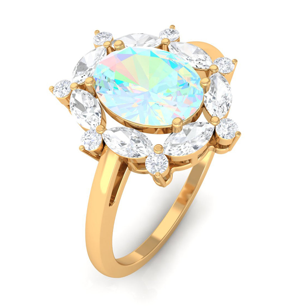 Rosec Jewels-2 CT Ethiopian Opal Designer Halo Engagement Ring with Moissanite