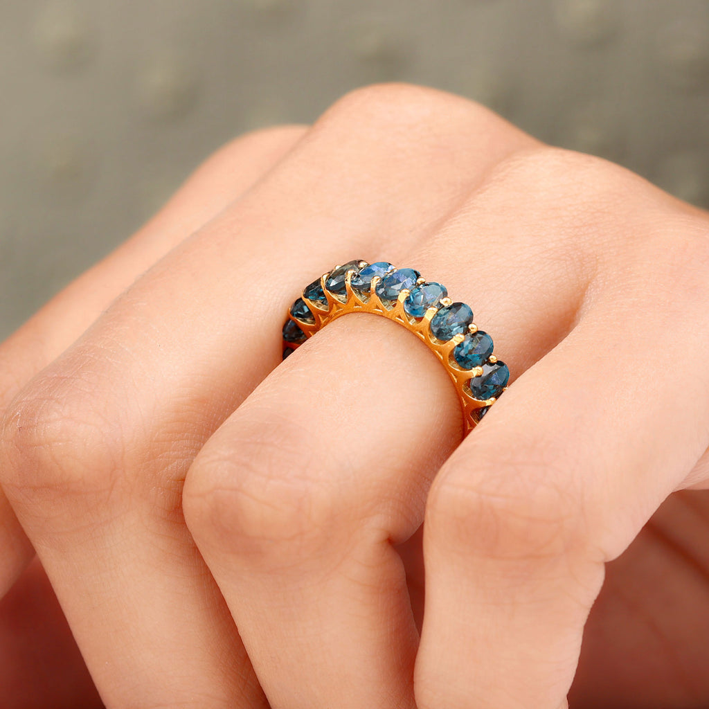 Oval Cut London Blue Topaz Eternity Ring in Shared Prong Setting London Blue Topaz - ( AAA ) - Quality - Rosec Jewels