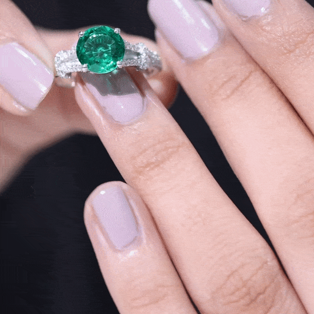 Split Shank Created Emerald Solitaire Wedding Ring Set with Moissanite Lab Created Emerald - ( AAAA ) - Quality - Rosec Jewels