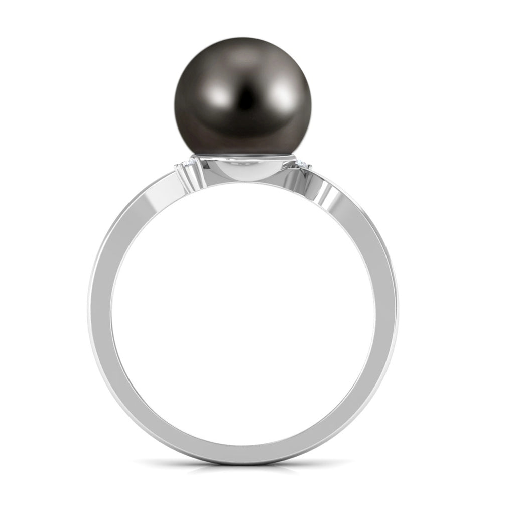 Tahitian Pearl Solitaire Bypass Engagement Ring with Diamond Tahitian pearl - ( AAA ) - Quality - Rosec Jewels