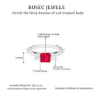 Princess Cut Created Ruby and Moissanite 3 Stone Designer Engagement Ring Lab Created Ruby - ( AAAA ) - Quality - Rosec Jewels