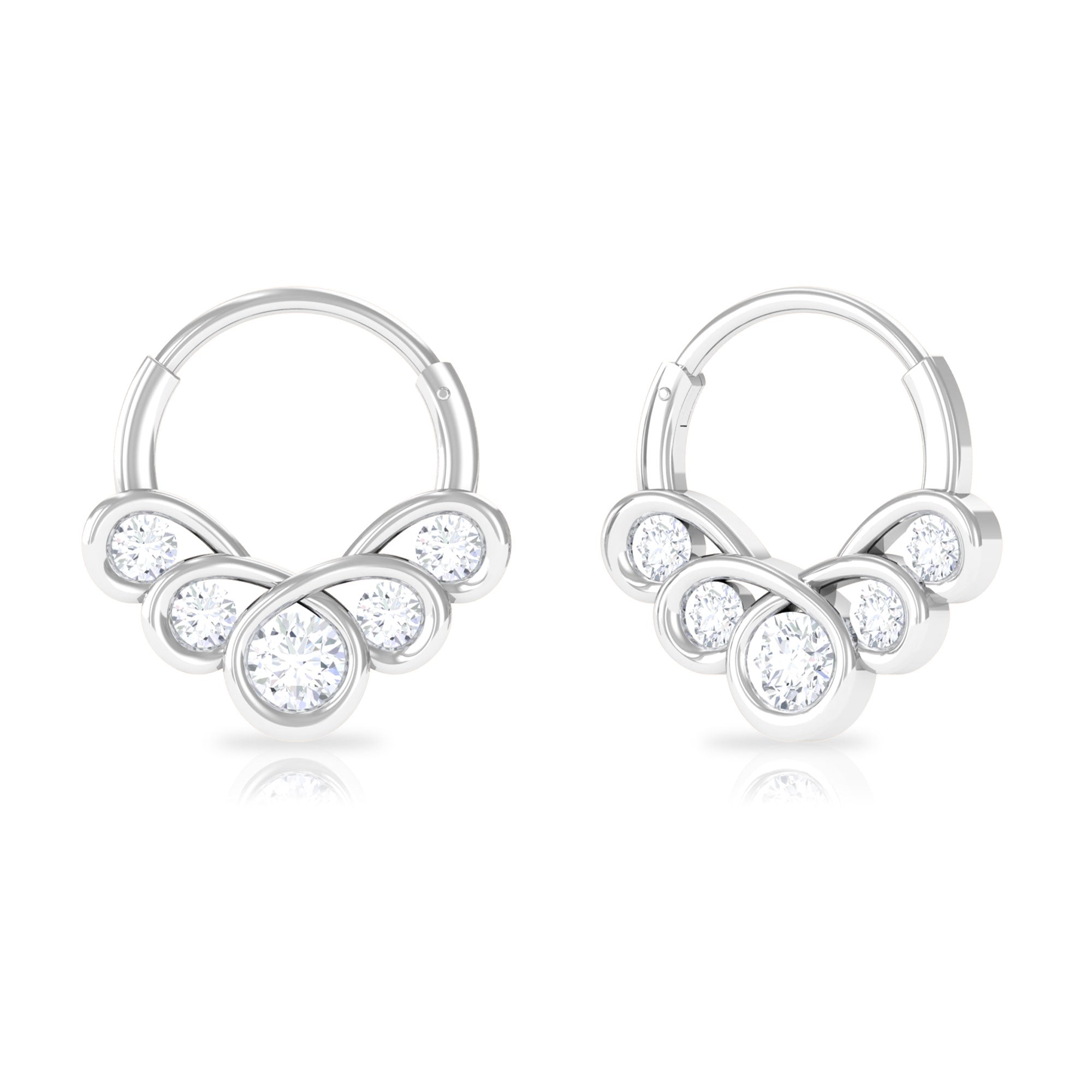 Certified Moissanite Unique Daith Hoop Earring Moissanite - ( D-VS1 ) - Color and Clarity - Rosec Jewels