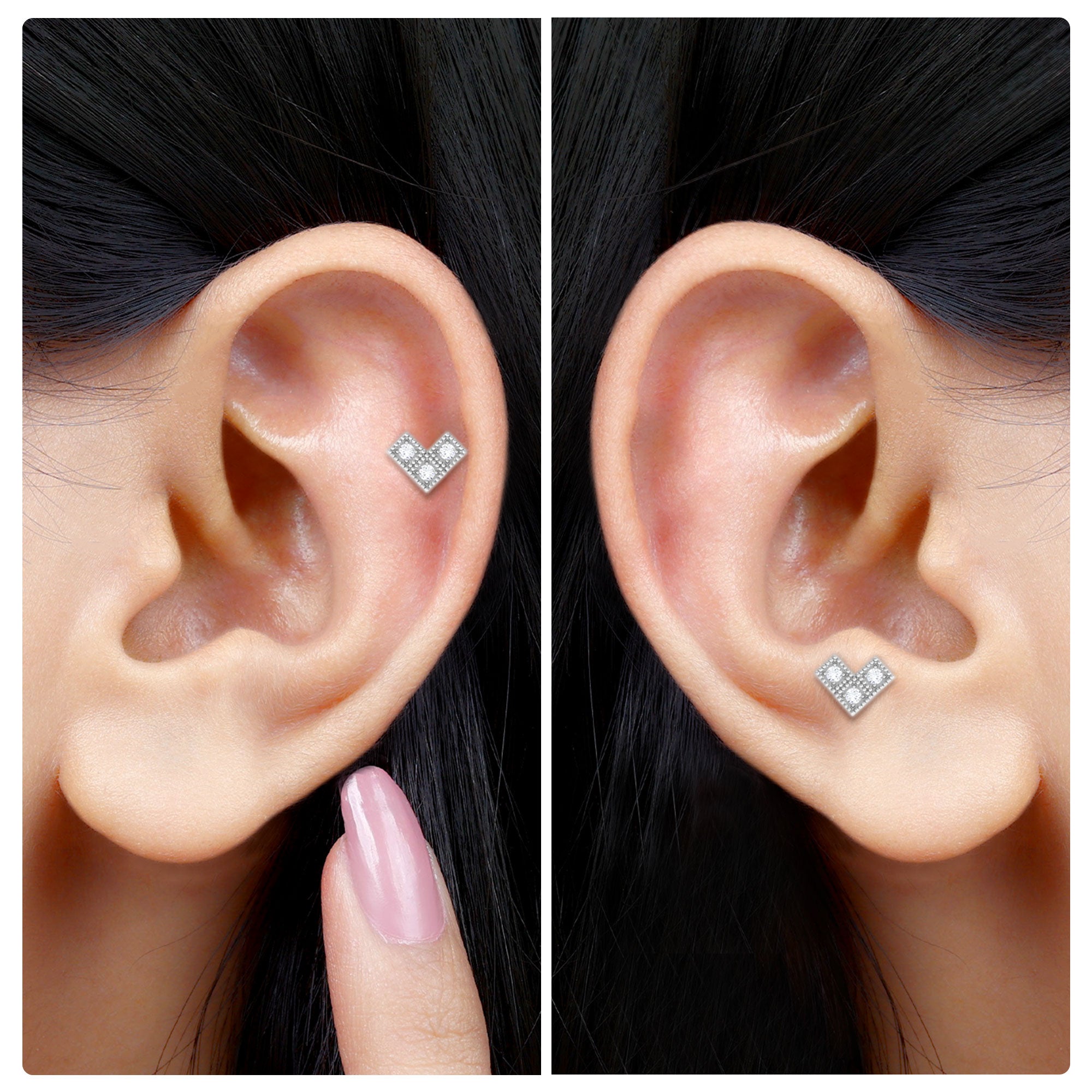 Round Diamond Gold Beaded V Shape Earring Diamond - ( HI-SI ) - Color and Clarity - Rosec Jewels
