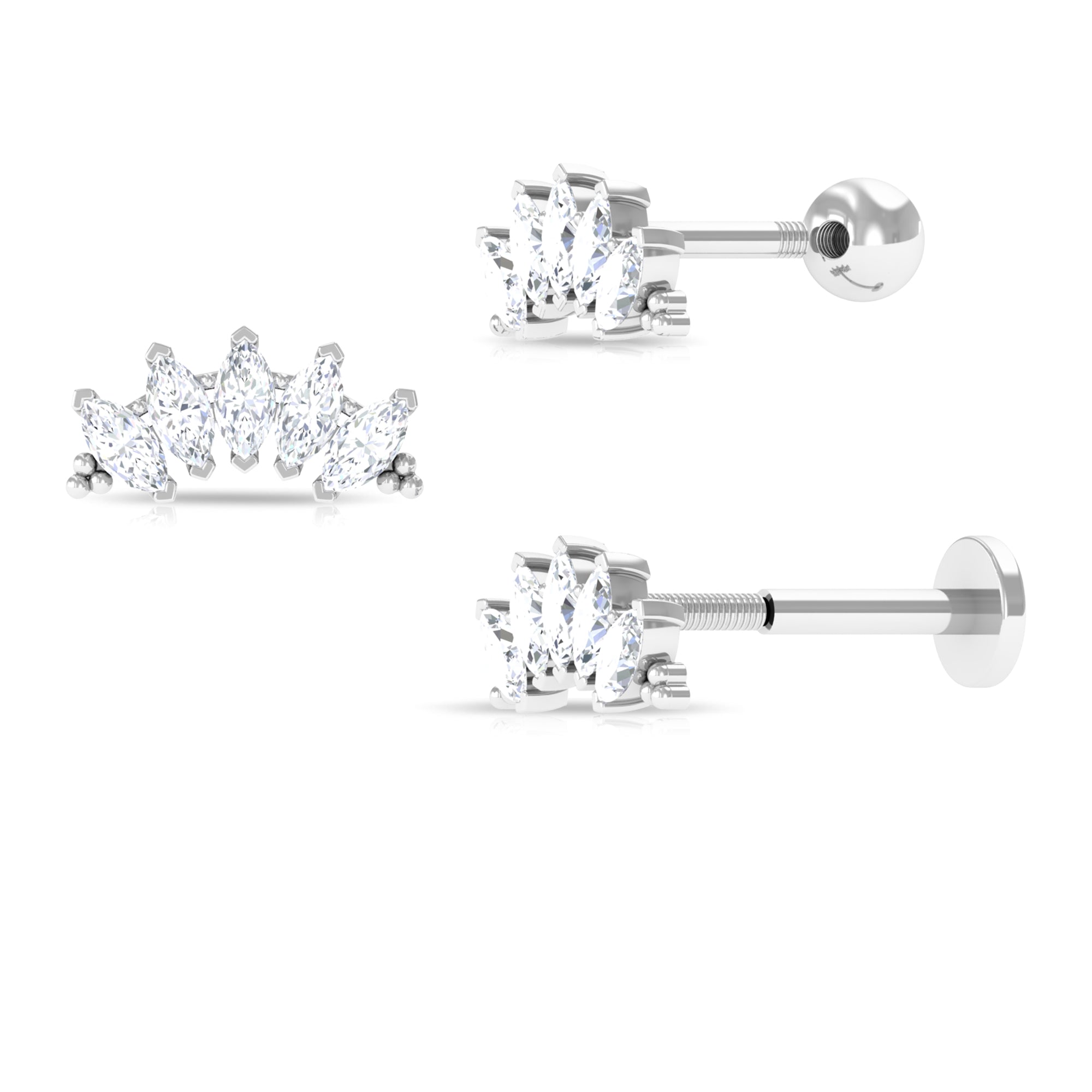 Marquise Moissanite Climber Earring for Cartilage Piercing Moissanite - ( D-VS1 ) - Color and Clarity - Rosec Jewels