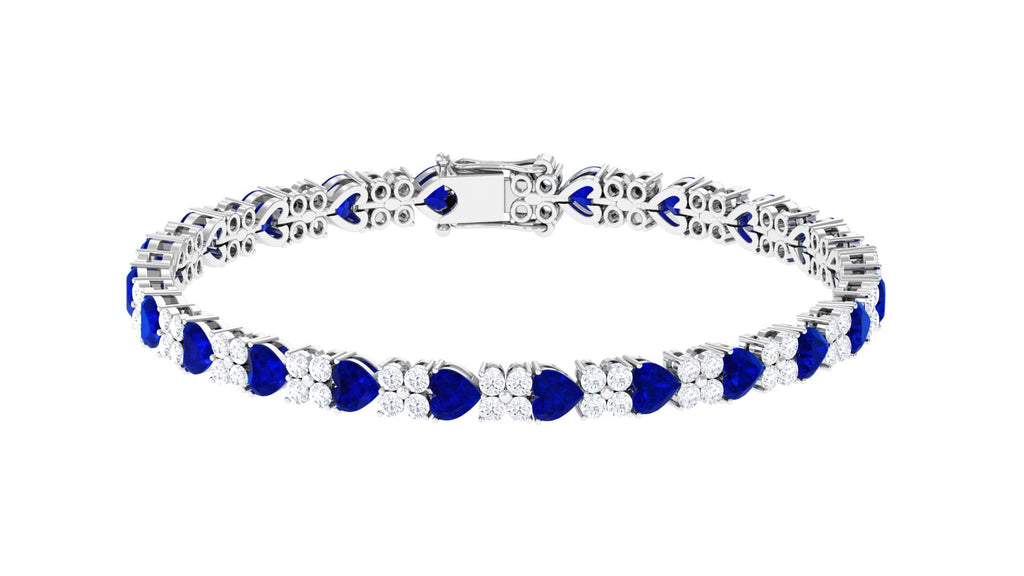 Certified Lab Grown Blue Sapphire And Moissanite Heart Tennis Bracelet Lab Created Blue Sapphire - ( AAAA ) - Quality - Rosec Jewels