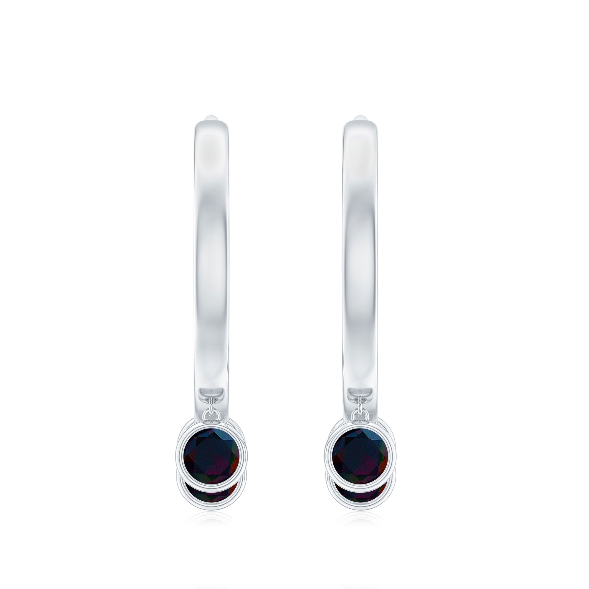 1.50 CT Natural Black Opal Hoop Drop Earrings in Gold Black Opal - ( AAA ) - Quality - Rosec Jewels