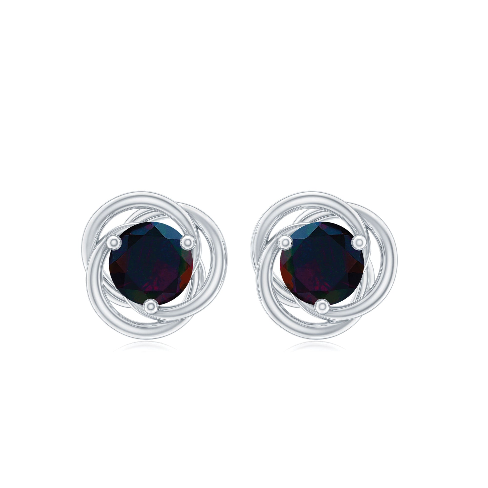 0.50 CT Natural Black Opal Solitaire Swirl Stud Earrings in Gold Black Opal - ( AAA ) - Quality - Rosec Jewels