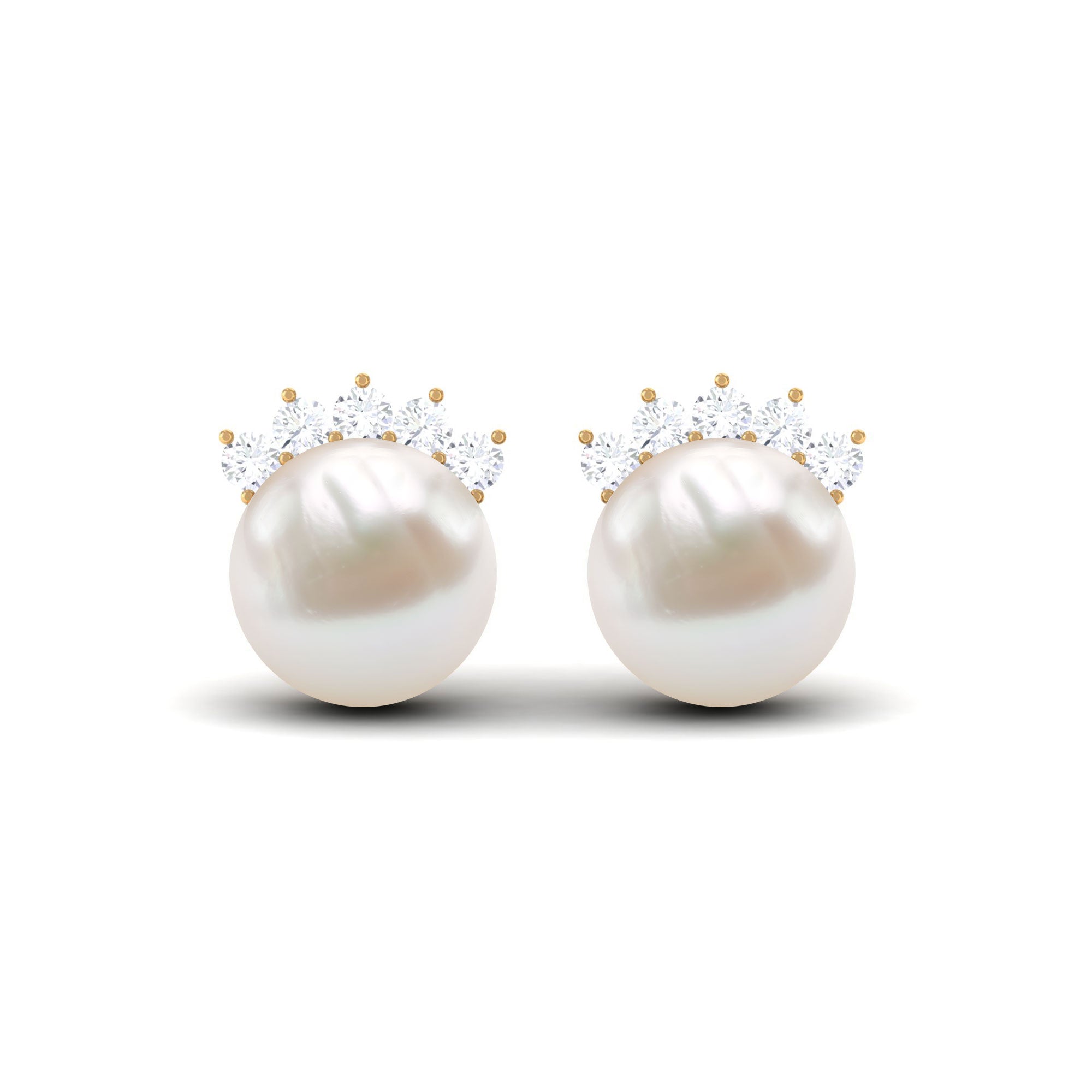 15.25 CT Freshwater Pearl Solitaire Stud Earrings with Diamond Freshwater Pearl - ( AAA ) - Quality - Rosec Jewels