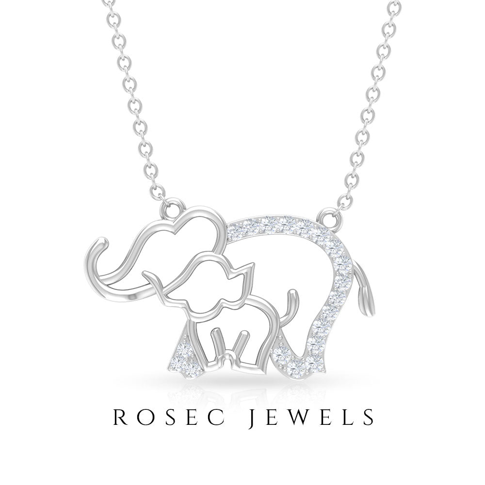 Dainty Moissanite Cute Elephant Necklace for Mothers Day Gift Moissanite - ( D-VS1 ) - Color and Clarity - Rosec Jewels