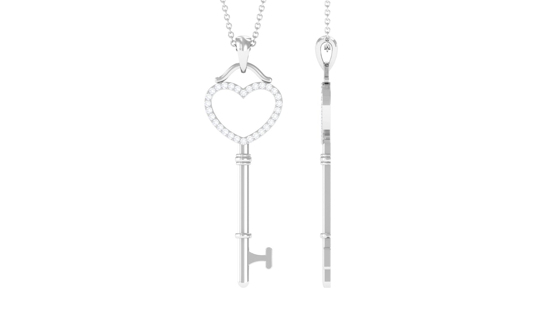 Moissanite Heart Key Pendant Necklace Moissanite - ( D-VS1 ) - Color and Clarity - Rosec Jewels